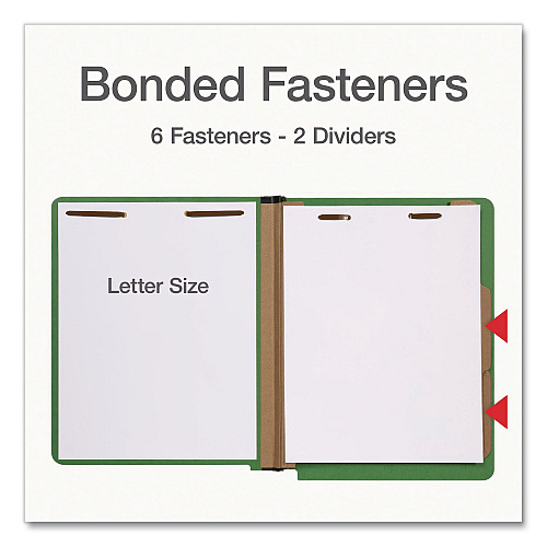 Pendaflex Heavy-Duty Pressboard End Tab Classification Folders, Expands 2", 2 Dividers, 6 Fasteners, Letter Size, Green, 10/Box (1006948)