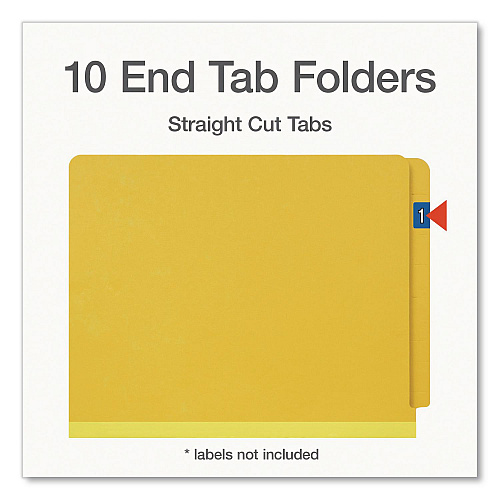 Pendaflex Heavy-Duty Pressboard End Tab Classification Folders, Expands 2", 2 Dividers, 6 Fasteners, Letter Size, Yellow, 10/Box (1006949)