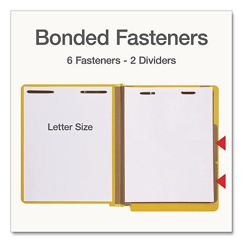 Pendaflex Heavy-Duty Pressboard End Tab Classification Folders, Expands 2", 2 Dividers, 6 Fasteners, Letter Size, Yellow, 10/Box (1006949)