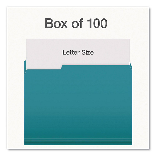 Pendaflex Double-Ply Reinforced Top Tab Colored File Folders, 1/3-Cut Tabs: Assorted, Letter, 0.75" Expansion, Teal, 100/Box (1006995)