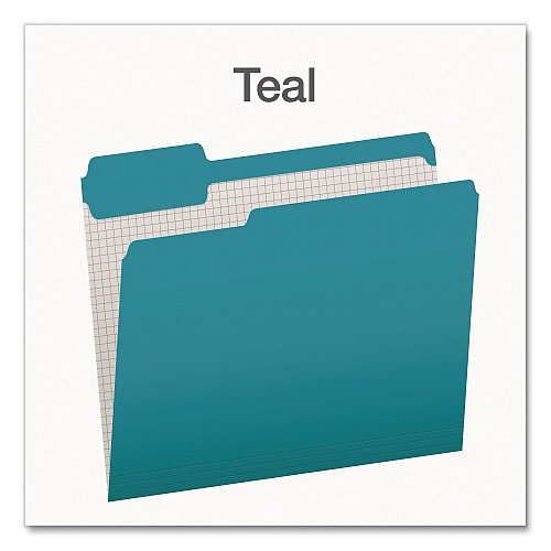 Pendaflex Double-Ply Reinforced Top Tab Colored File Folders, 1/3-Cut Tabs: Assorted, Letter, 0.75" Expansion, Teal, 100/Box (1006995)