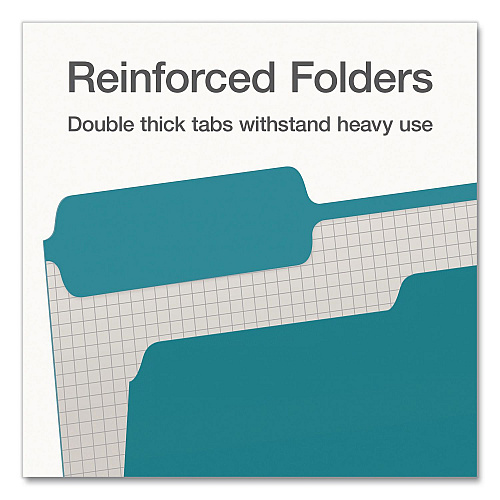 Pendaflex Double-Ply Reinforced Top Tab Colored File Folders, 1/3-Cut Tabs: Assorted, Letter, 0.75" Expansion, Teal, 100/Box (1006995)