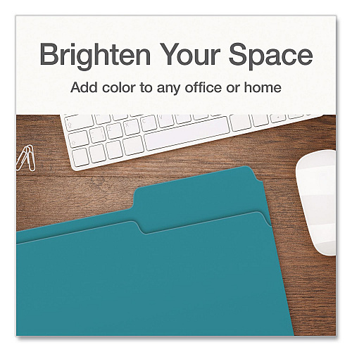 Pendaflex Double-Ply Reinforced Top Tab Colored File Folders, 1/3-Cut Tabs: Assorted, Letter, 0.75" Expansion, Teal, 100/Box (1006995)