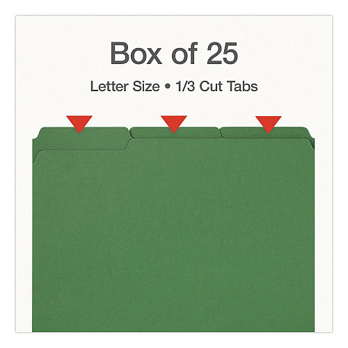 Pendaflex Recycled Colored File Folders, 1/3-Cut Tabs: Assorted, Letter Size, 1" Expansion, Green, 25/Box (1007009)