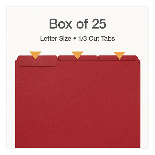 Pendaflex Recycled Colored File Folders, 1/3-Cut Tabs: Assorted, Letter Size, 1" Expansion, Red, 25/Box (1007010)