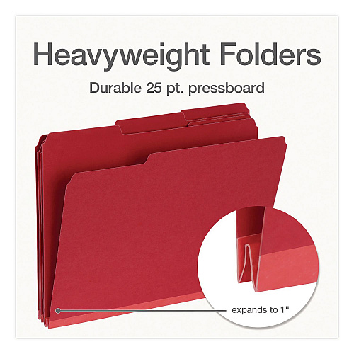 Pendaflex Recycled Colored File Folders, 1/3-Cut Tabs: Assorted, Letter Size, 1" Expansion, Red, 25/Box (1007010)