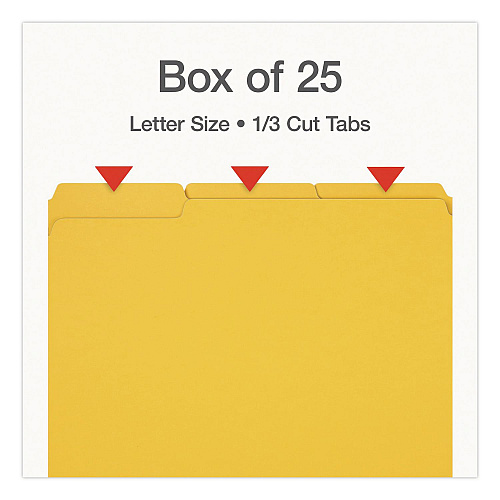 Pendaflex Recycled Colored File Folders, 1/3-Cut Tabs: Assorted, Letter Size, 1" Expansion, Yellow, 25/Box (1007022)