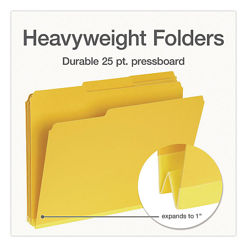 Pendaflex Recycled Colored File Folders, 1/3-Cut Tabs: Assorted, Letter Size, 1" Expansion, Yellow, 25/Box (1007022)