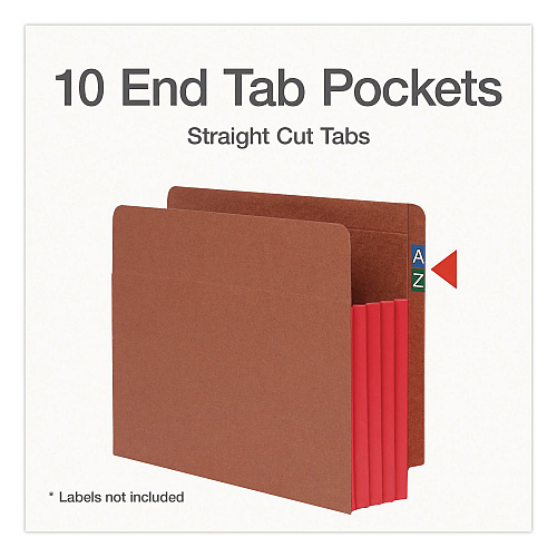 Pendaflex End Tab File Pocket, Red Gusset, 3.5" Expansion Letter Size, Brown/Red, 10/Box (1007024)