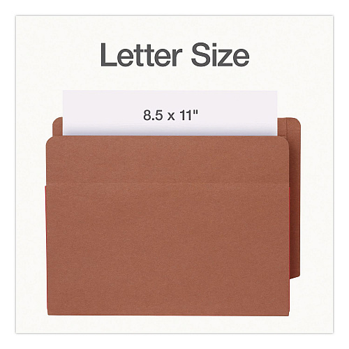 Pendaflex End Tab File Pocket, Red Gusset, 3.5" Expansion Letter Size, Brown/Red, 10/Box (1007024)
