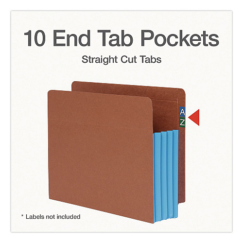 Pendaflex End Tab File Pocket, Blue Gusset, 3.5" Expansion, Letter Size, Brown/Blue, 10/Box (1007026)