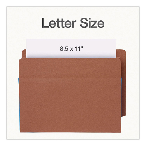 Pendaflex End Tab File Pocket, Blue Gusset, 3.5" Expansion, Letter Size, Brown/Blue, 10/Box (1007026)