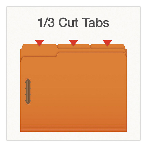 Pendaflex Colored Top Tab Fastener Folders, 1/3-Cut Tab: Assorted, Expands 0.75", 2 Fasteners, Letter Size, Orange, 50/Box (1007029)