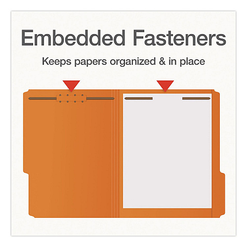 Pendaflex Colored Top Tab Fastener Folders, 1/3-Cut Tab: Assorted, Expands 0.75", 2 Fasteners, Letter Size, Orange, 50/Box (1007029)