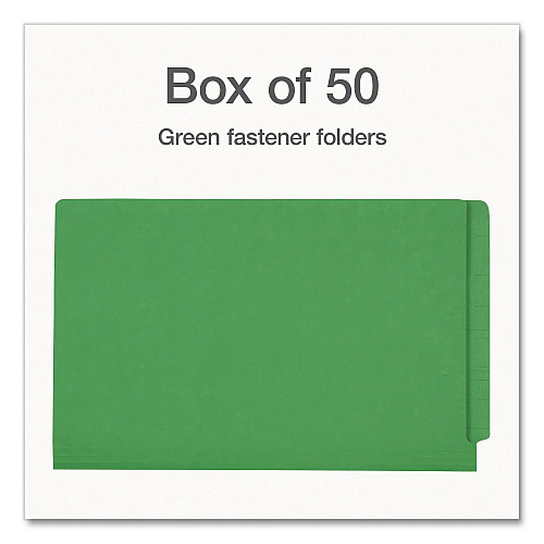 Pendaflex Colored Reinforced End Tab Fastener Folders, Straight Tab, Expands 0.75", 2 Fasteners, Legal Size, Green, 50/Box (1007059)