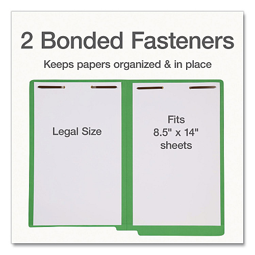 Pendaflex Colored Reinforced End Tab Fastener Folders, Straight Tab, Expands 0.75", 2 Fasteners, Legal Size, Green, 50/Box (1007059)