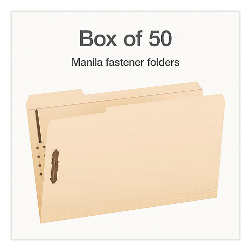 Pendaflex Manila Fastener Folders, 1/3-Cut Tab: Assorted, Expands 0.75", 2 Fasteners, Legal Size, 50/Box (1007063)