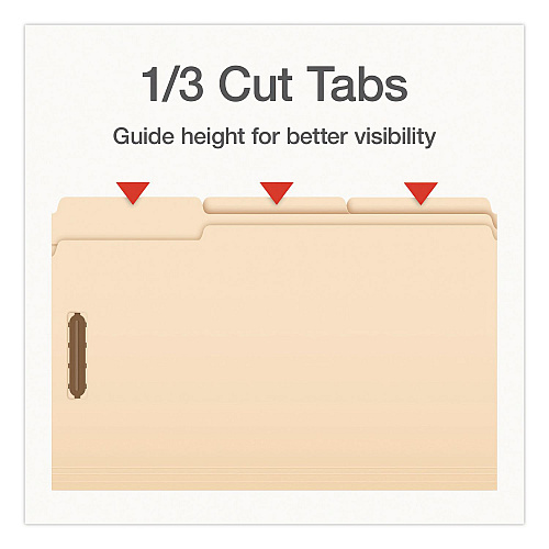 Pendaflex Manila Fastener Folders, 1/3-Cut Tab: Assorted, Expands 0.75", 2 Fasteners, Legal Size, 50/Box (1007063)