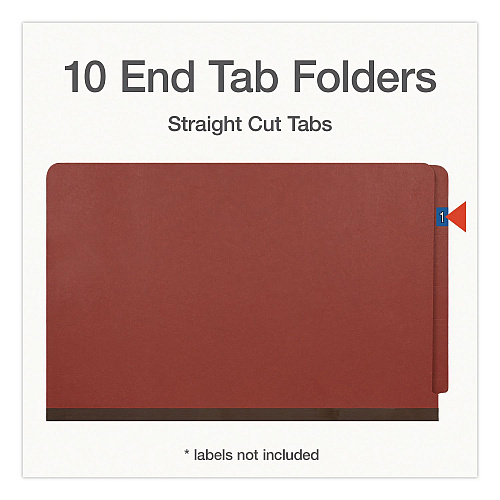 Pendaflex Heavy-Duty Pressboard End Tab Classification Folders, Expands 2", 2 Dividers, 6 Fasteners, Legal Size, Brown, 10/Box (1007076)