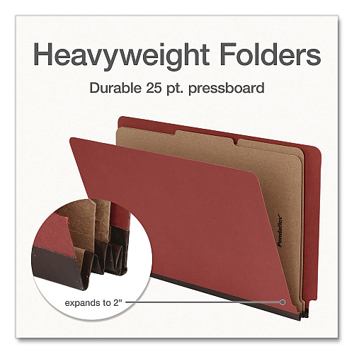 Pendaflex Heavy-Duty Pressboard End Tab Classification Folders, Expands 2", 2 Dividers, 6 Fasteners, Legal Size, Brown, 10/Box (1007076)