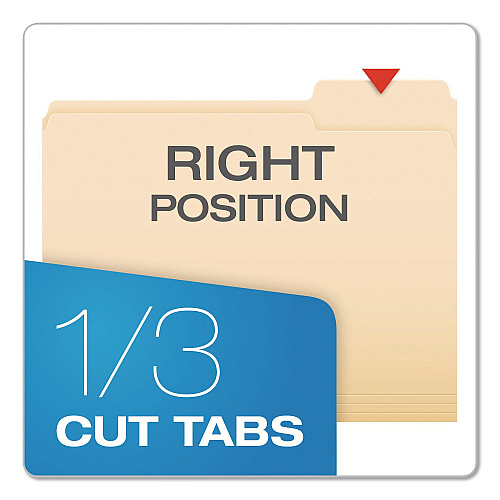Pendaflex Reinforced Top Tab Manila File Folders, 1/3-Cut Tabs: Right Position, Letter Size, Manila, 100/Box (R752133)