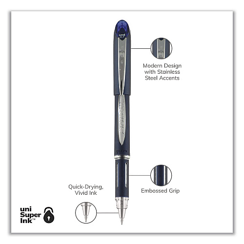 uni-ball Jetstream Form-Fitting Comfort Grip Hybrid Gel Pen, Stick, Fine 0.7 mm, Blue Ink, Black/Silver/Blue Barrel, Dozen (40174DZ)