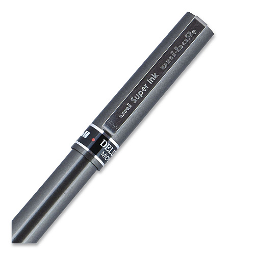 uni-ball Deluxe Rollerball Pen, Stick, Micro 0.5 mm, Red Ink, Metallic Gray/Black/Red Barrel (60026EA)