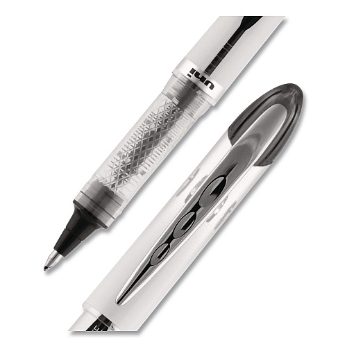 uni-ball VISION ELITE Rollerball Pen, Stick, Bold 0.8 mm, Black Ink, White/Black/Clear Barrel, Dozen (61231DZ)