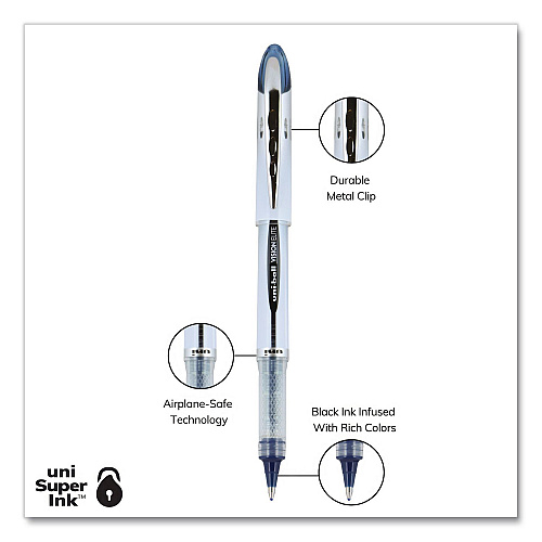 uni-ball VISION ELITE BLX Series Rollerball Pen, Stick, Bold 0.8 mm, Blue-Infused Black Ink, White/Blue/Clear Barrel, Dozen (61232DZ)