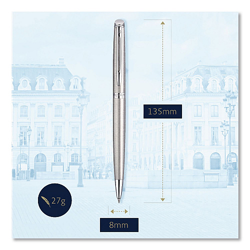 Waterman Hemisphere Ballpoint Pen, Retractable, Medium 1 mm, Blue Ink, Brushed Stainless Steel/Palladium-Chrome Barrel (S0920470)