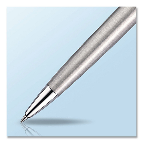 Waterman Hemisphere Ballpoint Pen, Retractable, Medium 1 mm, Blue Ink, Brushed Stainless Steel/Palladium-Chrome Barrel (S0920470)