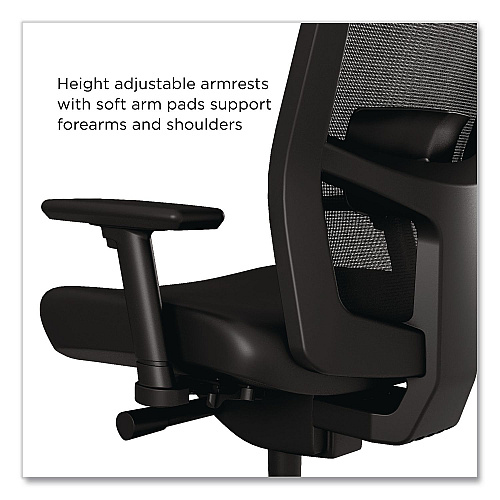Workplace2.0 500 Series Vinyl and Mesh Task Chair, Supports Up to 300 lbs, 17.8" to 22.8" Seat Height, Black Seat, Black Back, Black Base (51974)