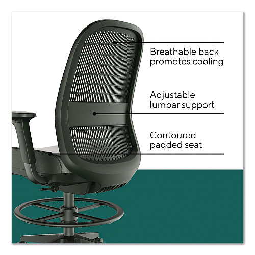 Workplace2.0 Health Bedford Drafting Stool, Supports Up to 275 lb, 26.5x 33.6 Seat Height, Black Seat, Black Back, Black Base (WP62575)