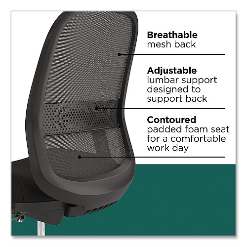 Workplace2.0 Bedford Task Stool, Supports Up to 275 lb, 26.5 x 33.6 Seat Height, Black Seat, Black Back, Black Base (WP62996CC)