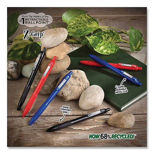 Zebra Z-Grip Recycled Retractable Ballpoint Pen, Medium 0.7 mm, Black Ink, Black Barrel, Dozen (20710)