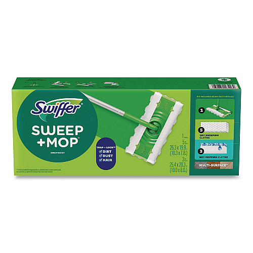 Swiffer Sweep and Mop 2-in-1 Dry + Wet Floor Mopping and Sweeping Kit, 12.4 x 2.95 Mop Head, Silver Plastic Handle (16516KT)