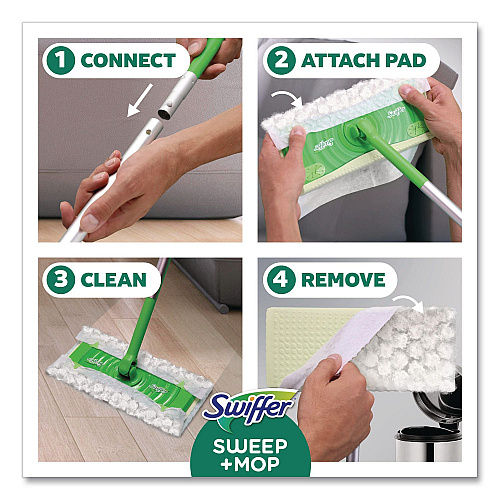 Swiffer Sweep and Mop 2-in-1 Dry + Wet Floor Mopping and Sweeping Kit, 12.4 x 2.95 Mop Head, Silver Plastic Handle (16516KT)
