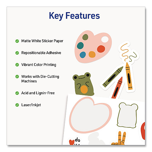 Avery Multipurpose Sticker Project Paper, Inkjet, 8.5 x 11, 15 Sheets/Pack (3383)