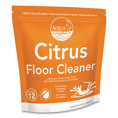 Diversey Aqua ChemPacs Citrus Floor Cleaner, Citrus Scent, 100 ChemPacs/Pack (9320930)