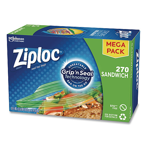 Ziploc Sandwich Seal Top Bags, 6.5" x 5.88", Clear, 270/Box (383217)