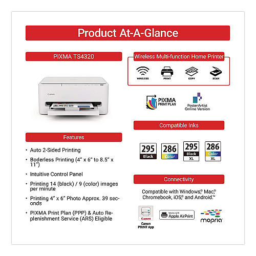 Canon PIXMA TS4320 Inkjet Printer, Copy/Print/Scan (7181C002)