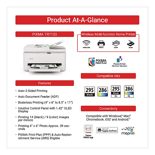 Canon PIXMA TR7120 Inkjet Printer, Copy/Print/Scan (7178C002)