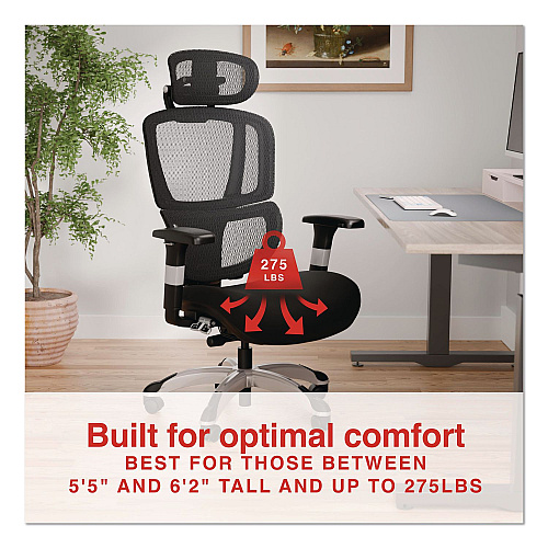 Alera Minverva Pro Multifunction Chair, Supports Up to 275 lb, 17.7" to 21.4" Seat Height, Black Seat, Black Back, Black Base (MV41ME10B)