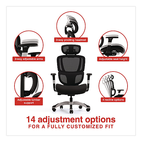 Alera Minverva Pro Multifunction Chair, Supports Up to 275 lb, 17.7" to 21.4" Seat Height, Black Seat, Black Back, Black Base (MV41ME10B)