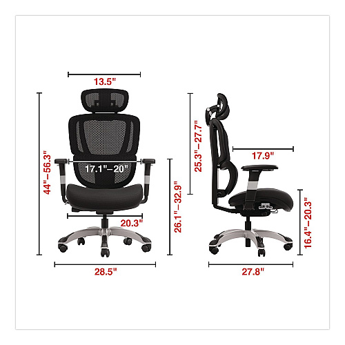 Alera Minverva Pro Multifunction Chair, Supports Up to 275 lb, 17.7" to 21.4" Seat Height, Black Seat, Black Back, Black Base (MV41ME10B)