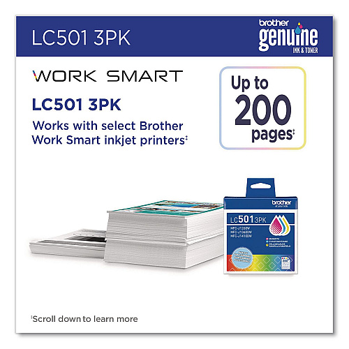 Brother LC5013PKS Ink, 200 Page-Yield, Cyan/Magenta/Yellow, 3/Pack