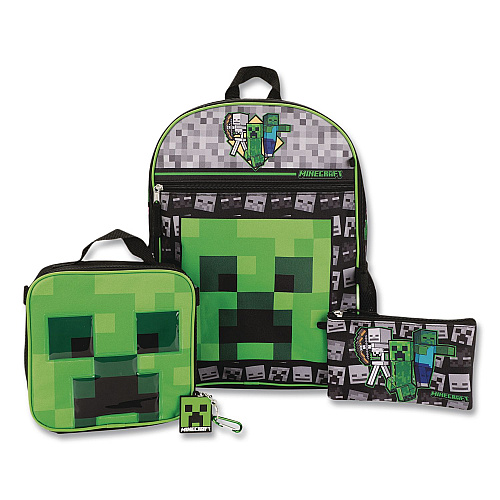 Bioworld Minecraft 5-Piece Backpack Set, Green/Gray/Black (B1Y7UR9MNCSB)