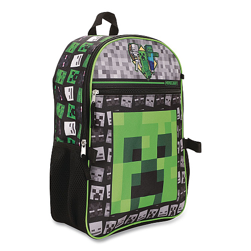 Bioworld Minecraft 5-Piece Backpack Set, Green/Gray/Black (B1Y7UR9MNCSB)
