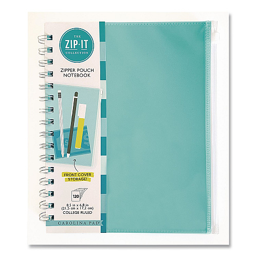 Carolina Paper Zip-It Ideal Notebook, 1-Subject, Medium/College Rule, Randomly Assorted Cover Colors, (120) 8.5 x 6.8 Sheets (55025)