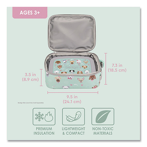 bentgo Kids Insulated Lunch Tote, Puppy Love Theme, 7.3" x 3.5" x 9.5", Mint Green/Multicolor (DBGPPY)